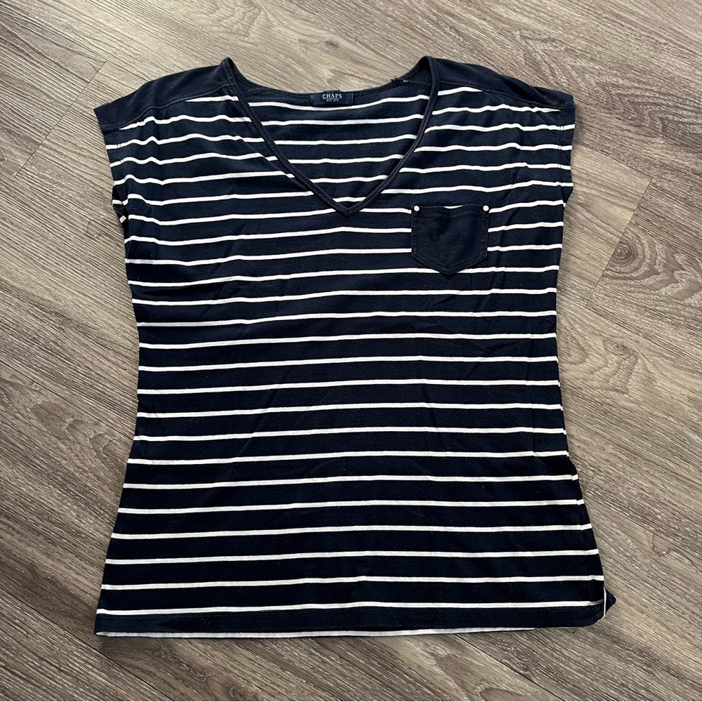 Chaps Blue and White Fitted Buttoned T-Shirt